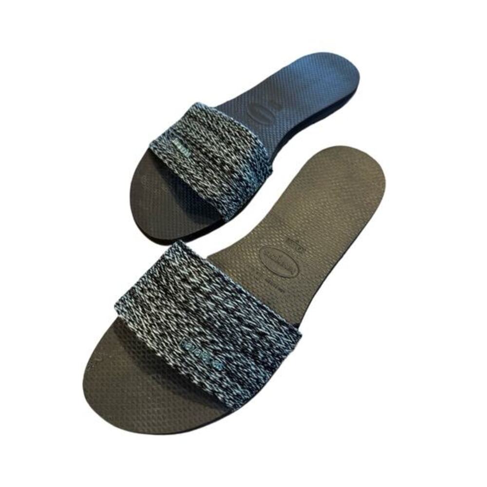 Havaianas You Malta Flip Flop Sandal/Slides Sz.11/12, Black/Blue Sky Beach EUC